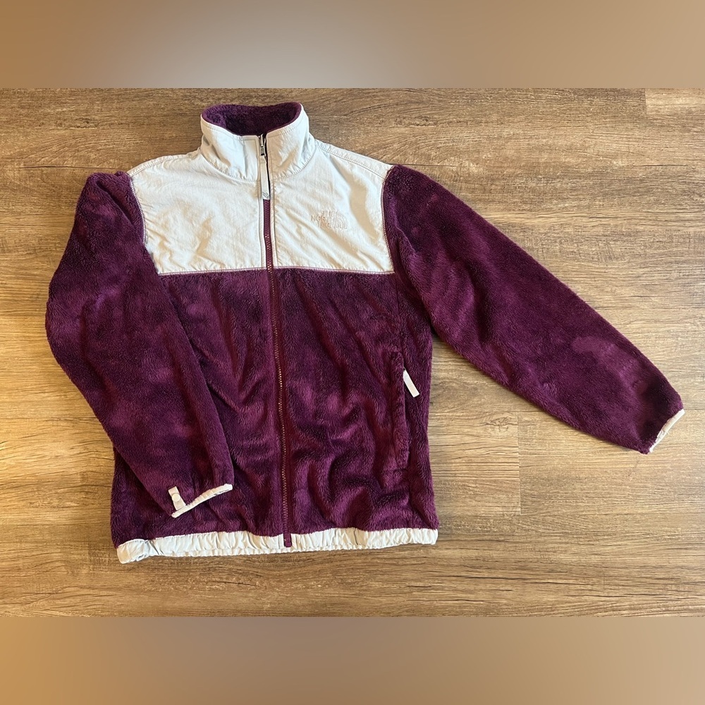 The North Face Fleece Jacket Purple And Grey Girls Youth Large Burgundy G1